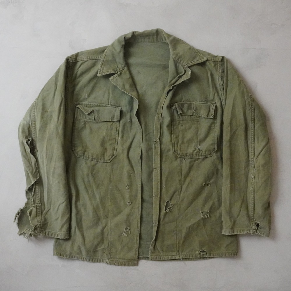 Vintage Military Utility Shirt Medium Mens Olive Drab Distressed Field Jacket